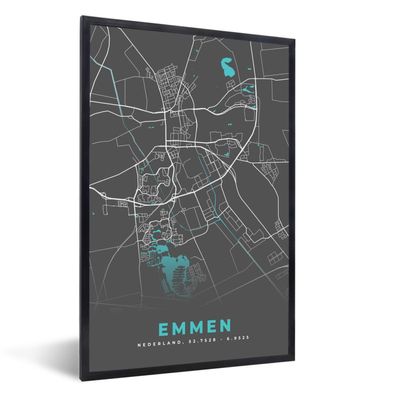 Poster - 80x120 cm - Stadtplan - Emmen - Grau - Blau