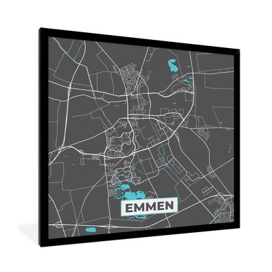 Poster - 40x40 cm - Karte - Emmen - Grau - Blau