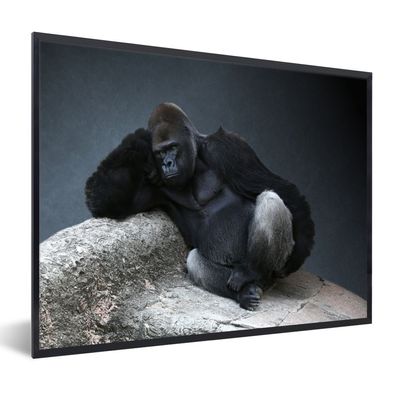 Poster - 40x30 cm - Gorilla entspannt auf einem Felsen