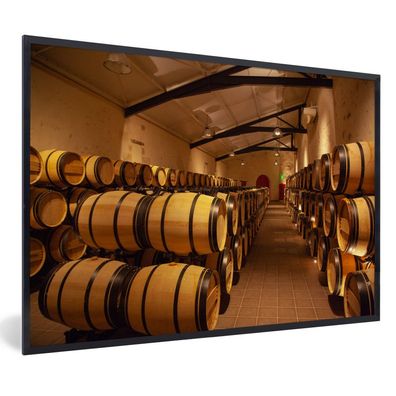 Poster - 60x40 cm - Blick auf die Weinfässer in einem Weinkeller in Bordeaux,