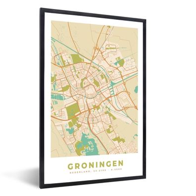 Poster - 20x30 cm - Stadtplan - Groningen - Vintage