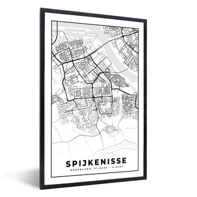 Poster - 20x30 cm - Karte - Spijkenisse - Schwarz und weiß
