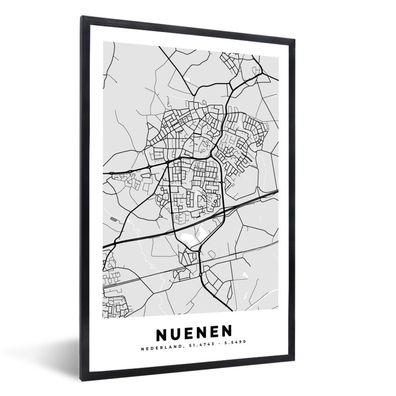 Poster - 40x60 cm - Stadtplan - Nuenen - Grau - Weiß
