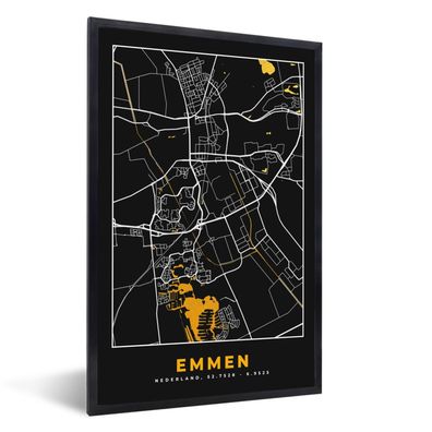 Poster - 40x60 cm - Karte - Emmen - Gold - Schwarz