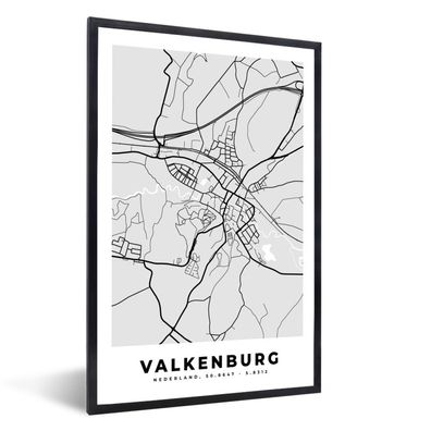 Poster - 60x90 cm - Stadtplan - Valkenburg - Grau - Weiß