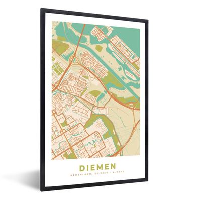 Poster - 60x90 cm - Stadtplan - Diemen - Vintage