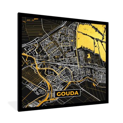 Poster - 40x40 cm - Karte - Gouda - Schwarz