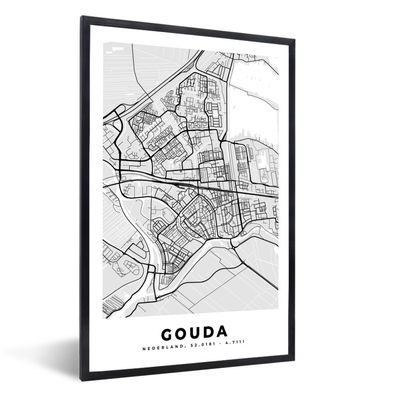 Poster - 20x30 cm - Stadtplan - Gouda - Grau - Weiß