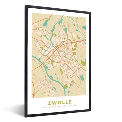 Poster - 40x60 cm - Stadtplan - Zwolle - Vintage