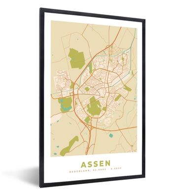 Poster - 40x60 cm - Stadtplan - Assen - Vintage