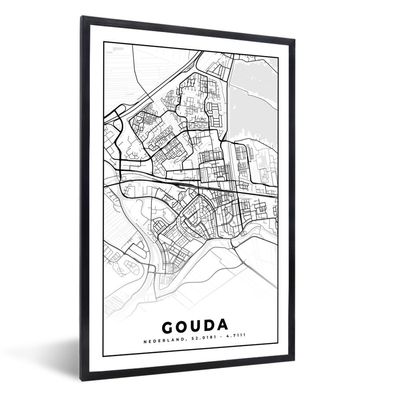 Poster - 20x30 cm - Karte - Gouda - Schwarz - Weiß