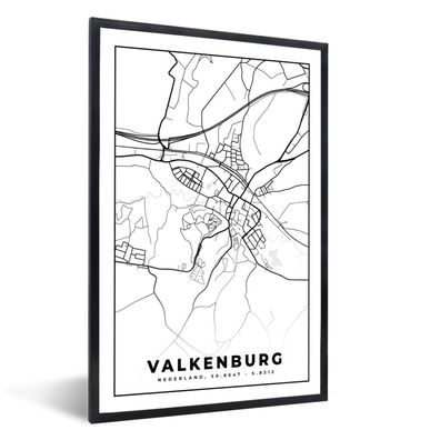 Poster - 60x90 cm - Karte - Valkenburg - Schwarz - Weiß