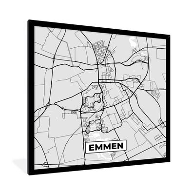 Poster - 40x40 cm - Stadtplan - Emmen - Grau - Weiß