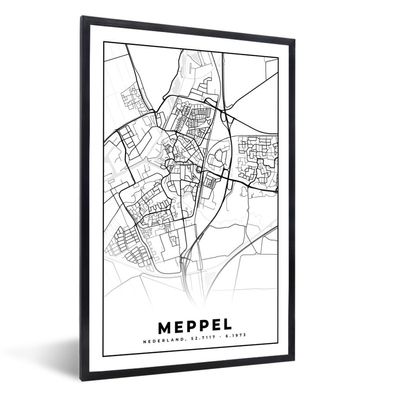 Poster - 20x30 cm - Karte - Meppel - Schwarz - Weiß