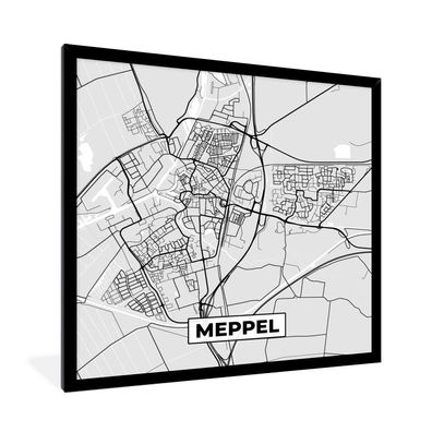 Poster - 40x40 cm - Stadtplan - Meppel - Grau - Weiß