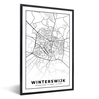 Poster - 80x120 cm - Karte - Winterswijk - Schwarz - Weiß