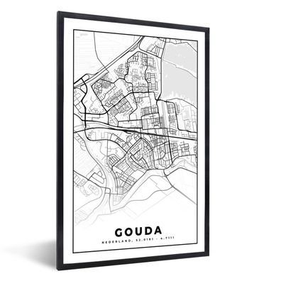 Poster - 40x60 cm - Karte - Gouda - Schwarz - Weiß