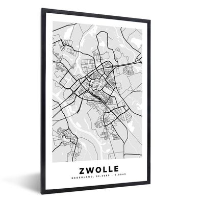 Poster - 60x90 cm - Stadtplan - Zwolle - Grau - Weiß