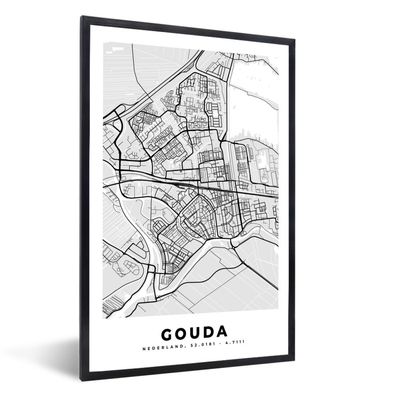 Poster - 80x120 cm - Stadtplan - Gouda - Grau - Weiß