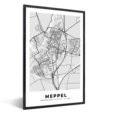 Poster - 40x60 cm - Stadtplan - Meppel - Grau - Weiß