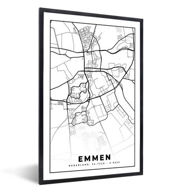 Poster - 80x120 cm - Karte - Emmen - Schwarz - Weiß