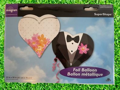 Folienballon Hochzeit Herz Wedding Heart Braut Brautigam Luftballon Helium NEU