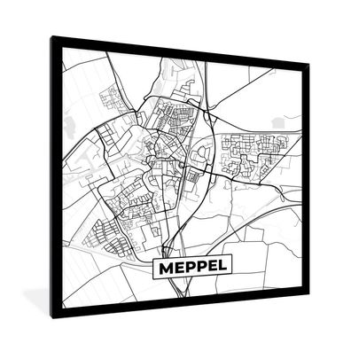 Poster - 40x40 cm - Karte - Meppel - Schwarz - Weiß