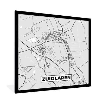 Poster - 40x40 cm - Stadtplan - Zuidlaren - Grau - Weiß