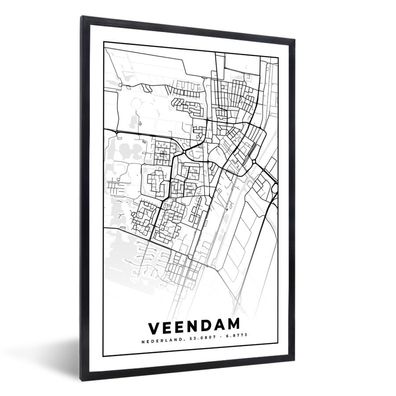 Poster - 20x30 cm - Karte - Veendam - Schwarz - Weiß