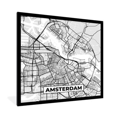 Poster - 40x40 cm - Stadtplan - Amsterdam - Grau - Weiß