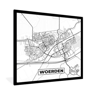 Poster - 40x40 cm - Karte - Woerden - Schwarz - Weiß