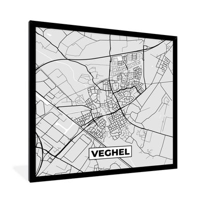 Poster - 40x40 cm - Stadtplan - Veghel - Grau - Weiß