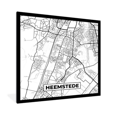 Poster - 40x40 cm - Karte - Heemstede - Schwarz - Weiß