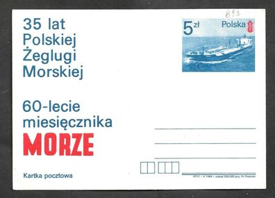 Ganzsache Polen 35 Jahre polnische Seeschifffahrt Tanker Zawrat P 925 postfr.