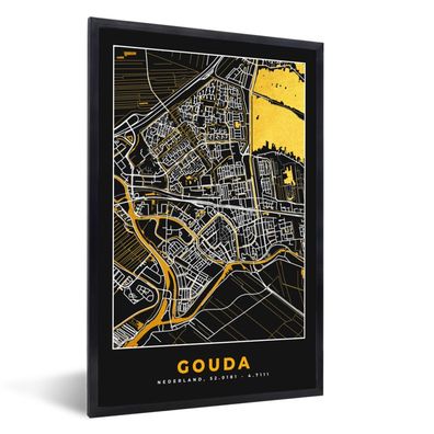 Poster - 60x90 cm - Karte - Gouda - Schwarz