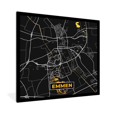 Poster - 40x40 cm - Karte - Emmen - Gold - Schwarz