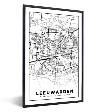 Poster - 60x90 cm - Karte - Leeuwarden - Schwarz - Weiß