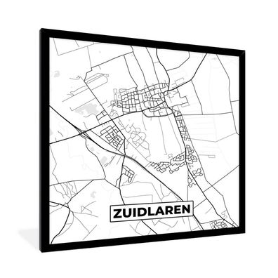 Poster - 40x40 cm - Karte - Zuidlaren - Schwarz - Weiß