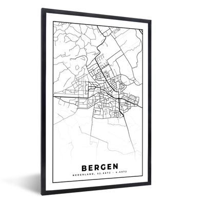 Poster - 20x30 cm - Karte - Berge - Schwarz - Weiß