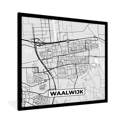 Poster - 40x40 cm - Stadtplan - Waalwijk - Grau - Weiß