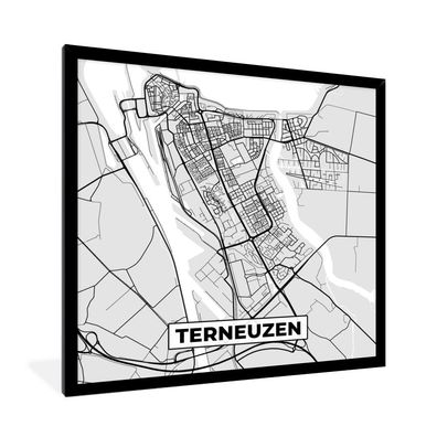 Poster - 40x40 cm - Stadtplan - Terneuzen - Grau - Weiß