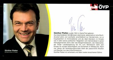 Günther Platter ÖVP Autogrammkarte Original Signiert # BC G 34899