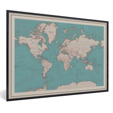 Poster - 120x80 cm - Weltkarte - Vintage - Atlas
