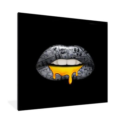 Poster - 40x40 cm - Lippen - Geld - Schwarz und Weiß