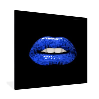 Poster - 40x40 cm - Lippen - Geld - Blau