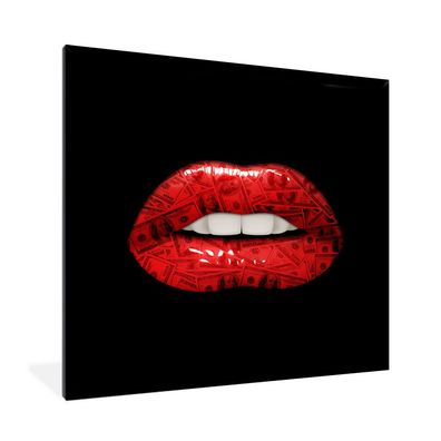 Poster - 40x40 cm - Lippen - Geld - Rot