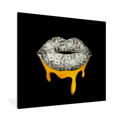 Poster - 40x40 cm - Lippen - Geld - Schwarz - Weiß