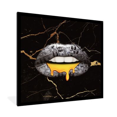 Poster - 40x40 cm - Lippen - Geld - Abstrakt