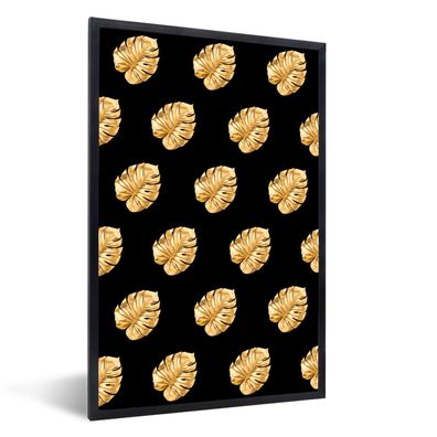 Poster - 20x30 cm - Gold - Monstera - Muster