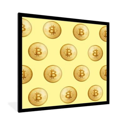 Poster - 40x40 cm - Bitcoin - Gold - Muster - Gelb